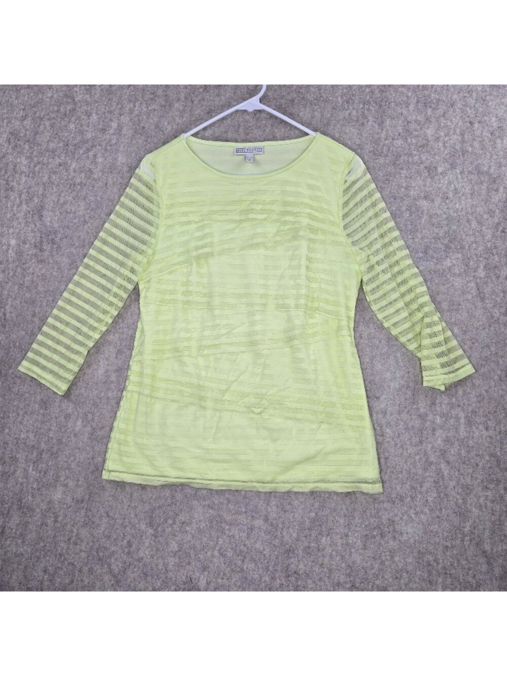 Dana Buchman Womens Sheer Striped Top Lime Green Medium 3/4 Sleeves Lightweight